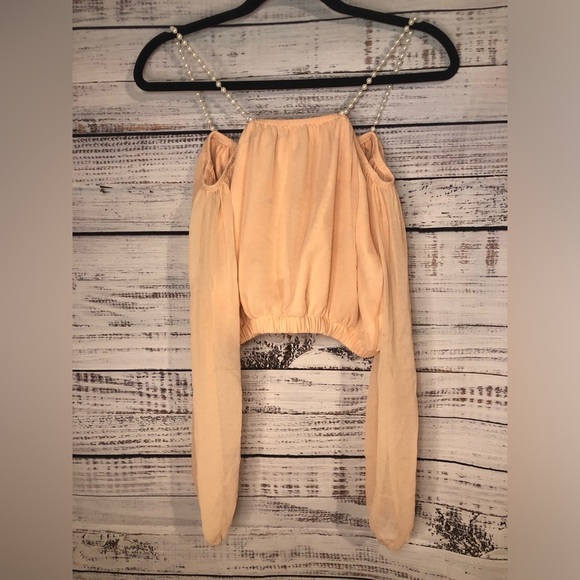 Peach Chiffon Women's Top with Pearl Straps XS🍑 - Picture 6 of 10